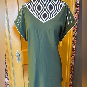 Express Dark Green Blouse with Cream Geometric Details Size L